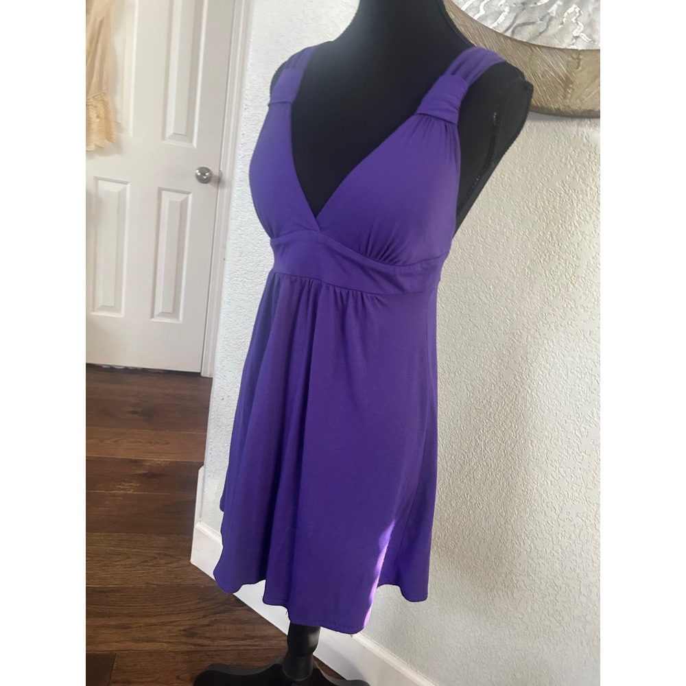 Y2K Weavers Purple V-Neck Empire Waist Mini Dress Sleeveless Rayon Blend 2019311